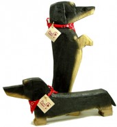 Carved Wood Black/Tan Dachshunds
