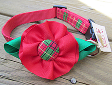 Red Plaid Christmas Flower Dog Collars